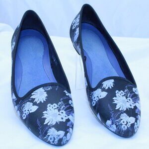 Crocs Size 10 Black Graphic Floral EVE Iconic Comfort Point Toe Ballet Flats